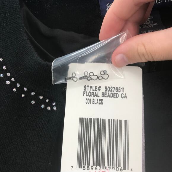 Eagle's Eye 2 Piece Floral SILK Open Front Sweater & Sheath Dress Black Large - Picture 7 of 11